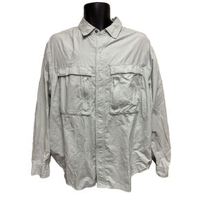 Mens EXOFFICIO Fishing Shirt Size Large Long Sleeve Button Down Plaid Top Green